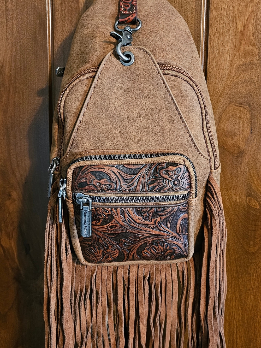 Montana West Tooled Fringe Sling Bag - Brown